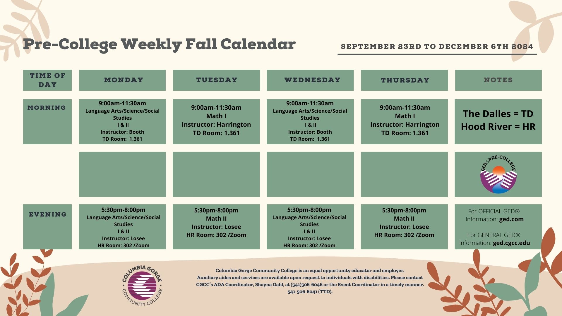 GED®/PreCollege Columbia Community College